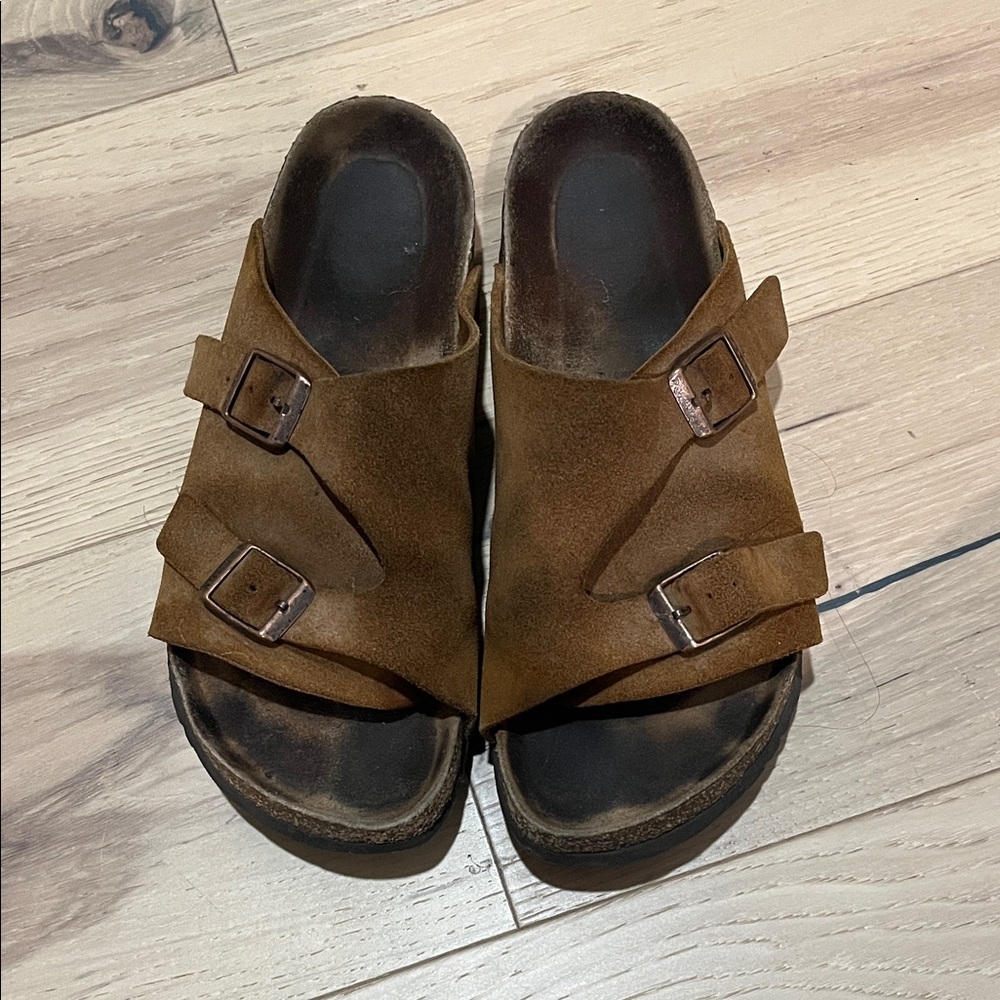 Brown Suede Double Buckle Sandals
